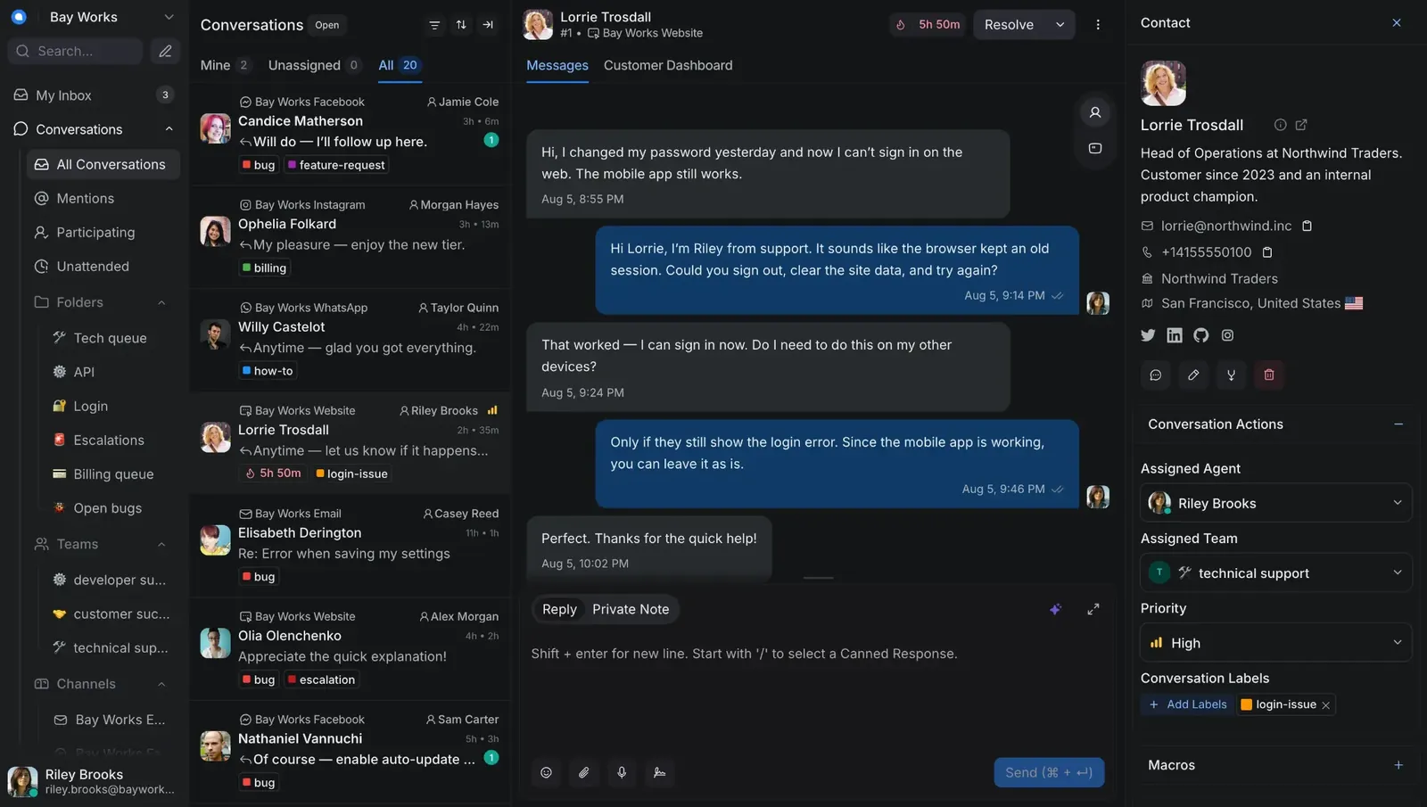 Caixa de entrada da Ingrave com lista de conversas, mensagens e perfil do cliente